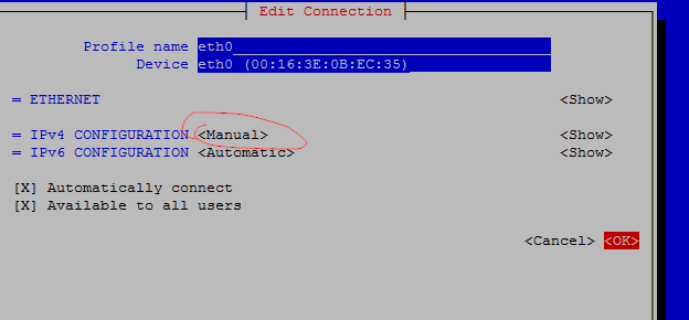 set static ip address cento8 -1